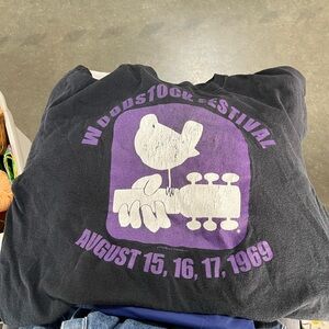 Woodstock Festival 1969 Black Graphic Tee - Purple/White Print